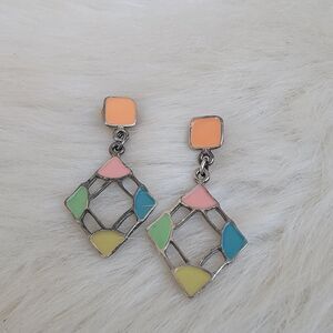 enameled multi colored dangle drop post earrings